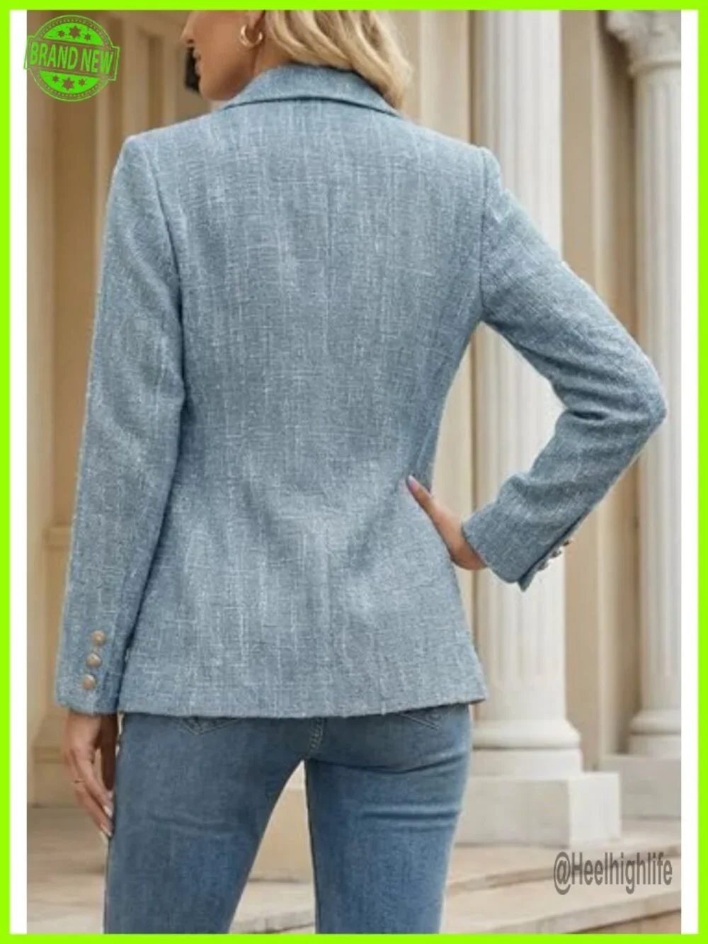 Double Breasted Tweed Blazer with Pockets